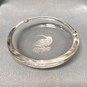 Crystal VAL SAINT LAMBERT CRYSTAL ETCHED CIGARETTE ASHTRAY SIGNED 6 INCH